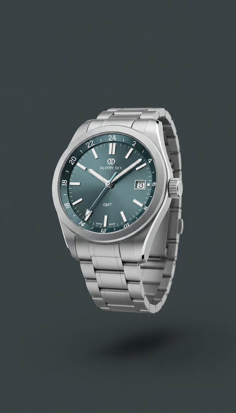 Silvery Sky GMT Sapphire Crystal Watch